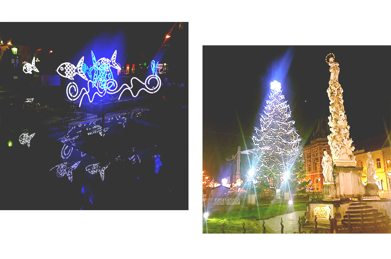 科西策的聖誕市集－公園的燈光藝術以及廣場上的聖誕樹